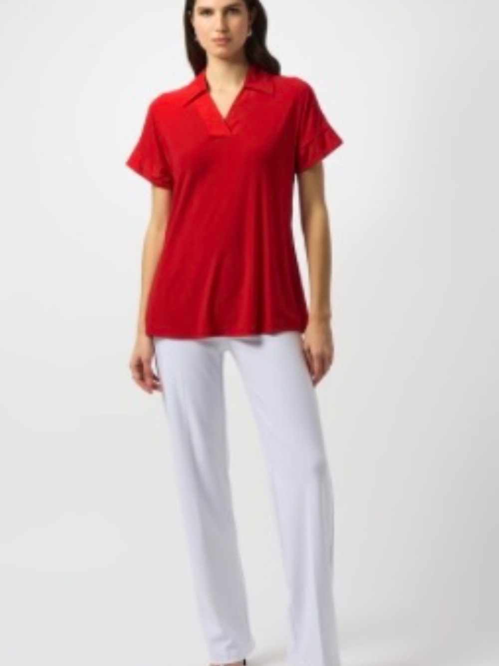 NWT Joseph Ribkoff Lipstick Red V-Neck Collared Tunic Top Size 14